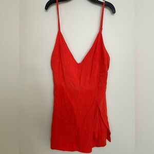 NEEDII linen blend spaghetti strap red romper beach casual festival size medium